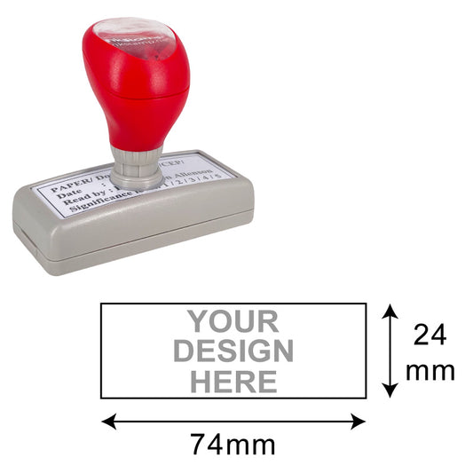 DF2878 Pre-Inked Stamp with red cap featuring a customizable imprint area of 24x74mm for academic and professional stamps