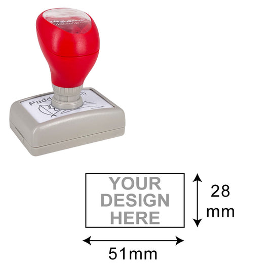 Blank customizable DF3255 pre-inked stamp with 28x51mm imprint area and ergonomic red cap for ease of use