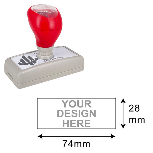 DF3278 Pre-Inked Stamp with red cap and a rectangular 28x74mm imprint area for customized business stamps