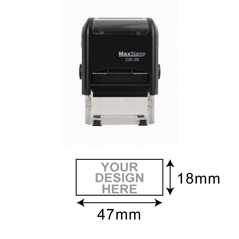 MaxStamp CSI-20 stamp with dimensions labeled on a white background