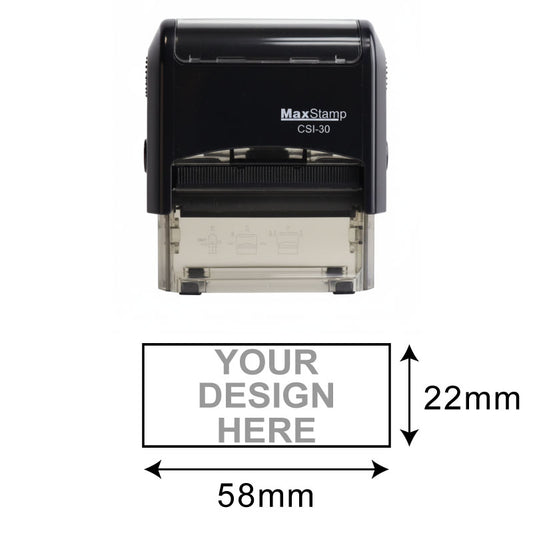MaxStamp CSI-30 stamp with dimensions labeled on a white background