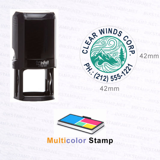 Trodat Printy 4642 multicolor self-inking round stamp with 42 mm diameter and logo seal design