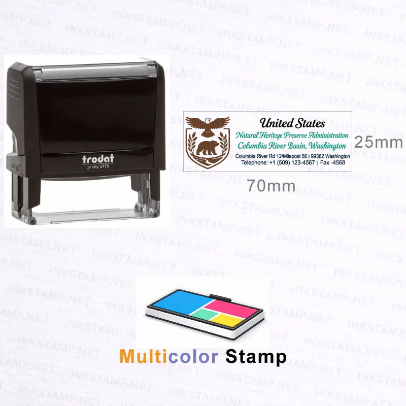 Trodat Printy 4915 multicolor self-inking stamp with 70 × 25 mm imprint size and custom name stamp design