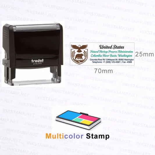 Trodat Printy 4915 multicolor self-inking stamp with 70 × 25 mm imprint size and custom name stamp design