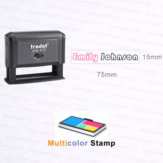 Trodat Printy 4918 multicolor self-inking stamp with 75 × 15 mm imprint size and custom name stamp design