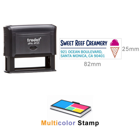Trodat Printy 4925 multicolor self-inking stamp with 82 × 25 mm imprint size and detailed business stamp design