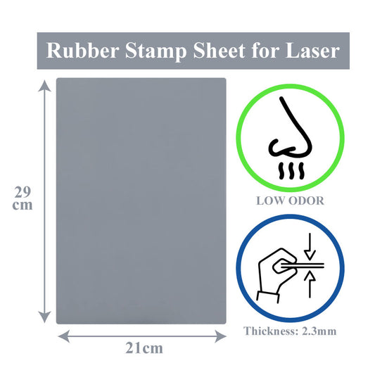 A4-sized light gray rubber stamp sheet for laser engraving, low-odor material, suitable for detailed work.