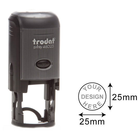 Trodat Printy TR-46025 - A round self-inking stamp with a 25 x 25 mm impression area, designed for clear and professional impressions. Ideal for various applications with its compact and efficient design.