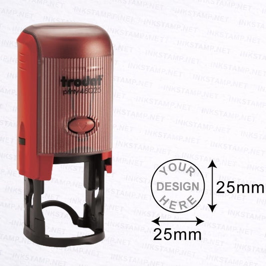 Trodat TR-46025 stamp with 25mm diameter impression size diagram for round design
