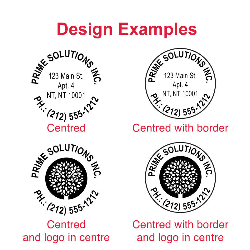 TR-4638 Printy Impressions - Explore a variety of precise and clear design examples made by this round 38 x 38 mm self-inking stamp, showcasing its versatility and professional quality.