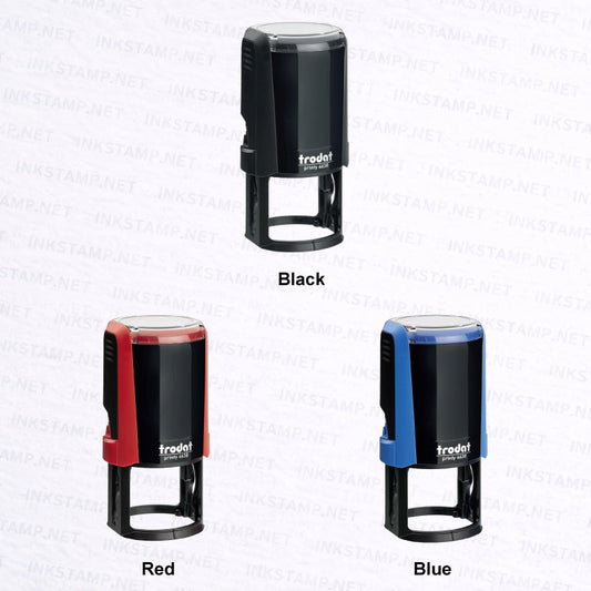 Trodat TR-4638 self-inking stamp available in black red and blue casing colors