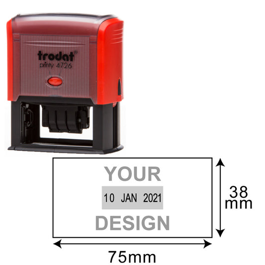 Trodat Printy TR-4726 self-inking stamp, 38x75 mm customizable date and text area for clear, impactful personalization, global shipping available, free on orders over $30, perfect for office and personal documentation.