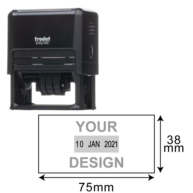 Trodat Printy TR-4726 self-inking stamp, 38x75 mm customizable date and text area for clear, impactful personalization, global shipping available, free on orders over $30, perfect for office and personal documentation.
