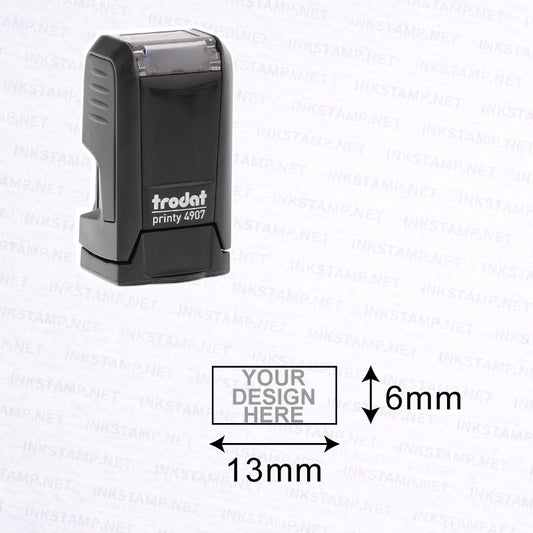 Trodat TR-4907 compact self-inking stamp with 6mm x 13mm impression size diagram