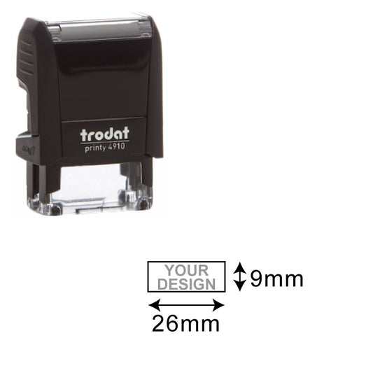 Trodat Printy TR-4910 (9 x 26 mm) Self-Inking Stamp - A compact self-inking stamp with a rectangular 9 x 26 mm impression area, designed for clear and professional impressions.