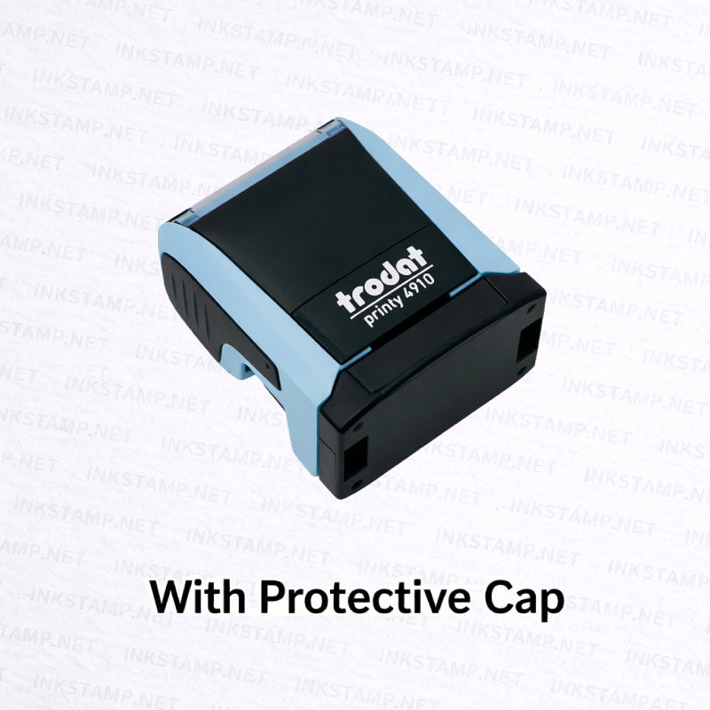 Trodat TR-4910 self-inking stamp with protective cap for portability and storage
