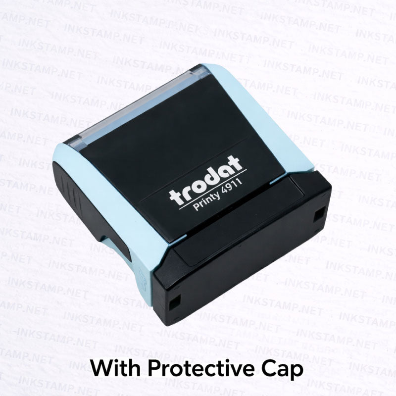 Trodat TR-4911 self-inking stamp with protective cap for portability and storage