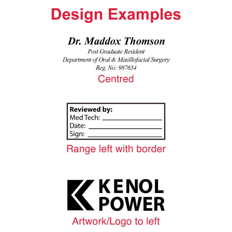 TR-4912 Printy Impressions - Explore a variety of precise and clear design examples made by this rectangular 18 x 47 mm self-inking stamp, showcasing its versatility and professional design.