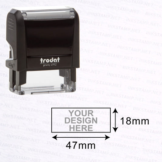 Trodat TR-4912 stamp with 18mm x 47mm impression size diagram for custom text layout