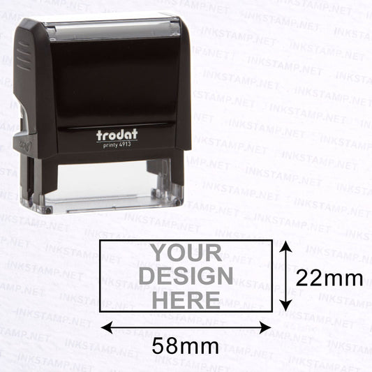 Trodat TR-4913 stamp with 22mm x 58mm impression size diagram for custom multi-line text