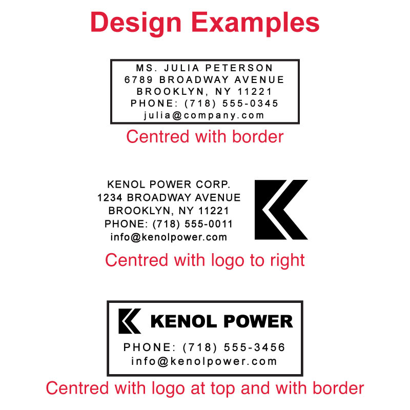 TR-4915 Printy Impressions - Explore a variety of precise and clear design examples made by this rectangular 25 x 70 mm self-inking stamp, showcasing its versatility and professional design.