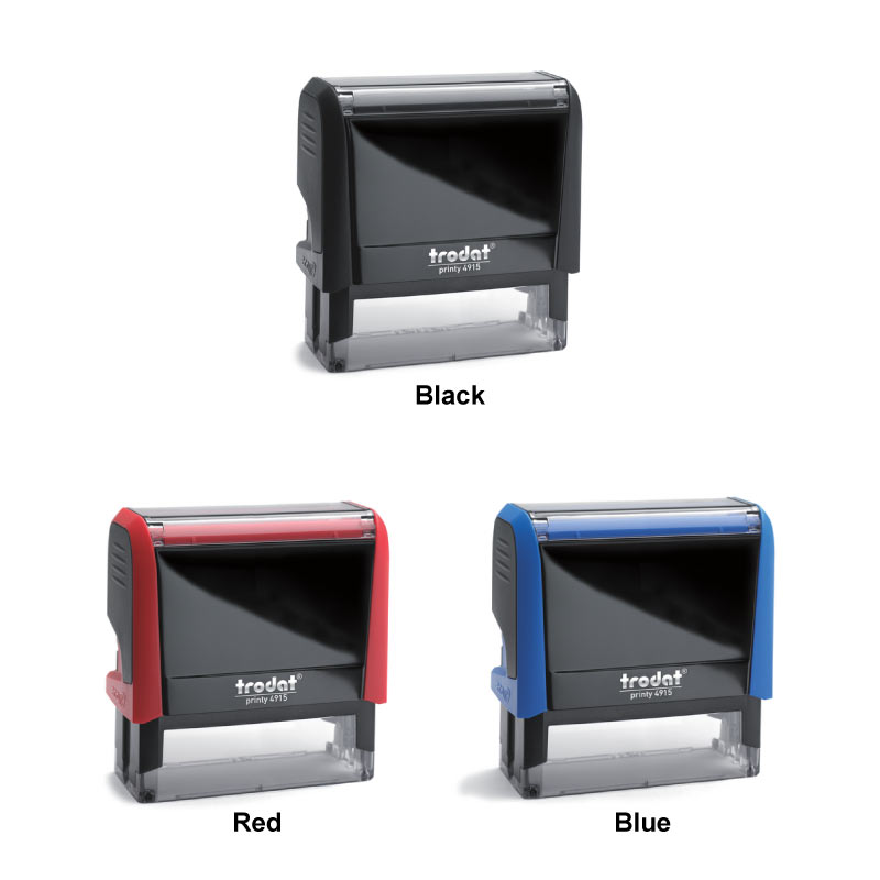 Three Trodat 4915 stamps in black, red, and blue.