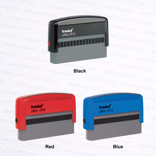 Trodat TR-4916 self-inking stamp available in black red and blue casing colors