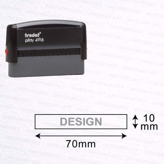 Trodat TR-4916 stamp with 70mm x 10mm impression size diagram for long narrow text layout