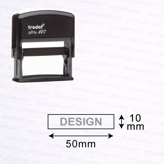 Trodat TR-4917 stamp with 50mm x 10mm impression size diagram for long narrow text layout