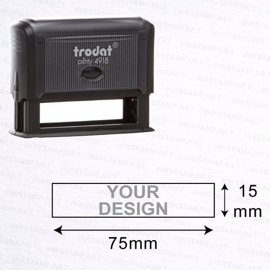 Trodat TR-4918 stamp with 75mm x 15mm impression size diagram for wide custom layout