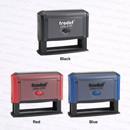 Trodat TR-4918 self-inking stamp available in black red and blue casing colors