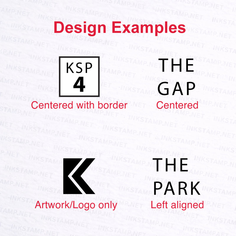 Trodat TR-4921 self-inking stamp design examples including initials and small square layout