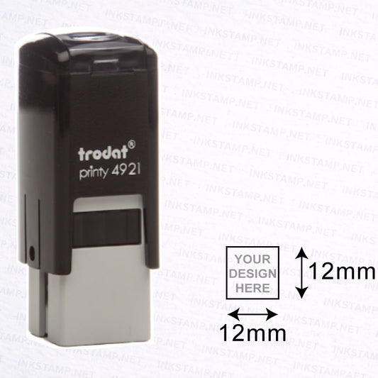 Trodat TR-4921 stamp with 12mm x 12mm impression size diagram for compact design