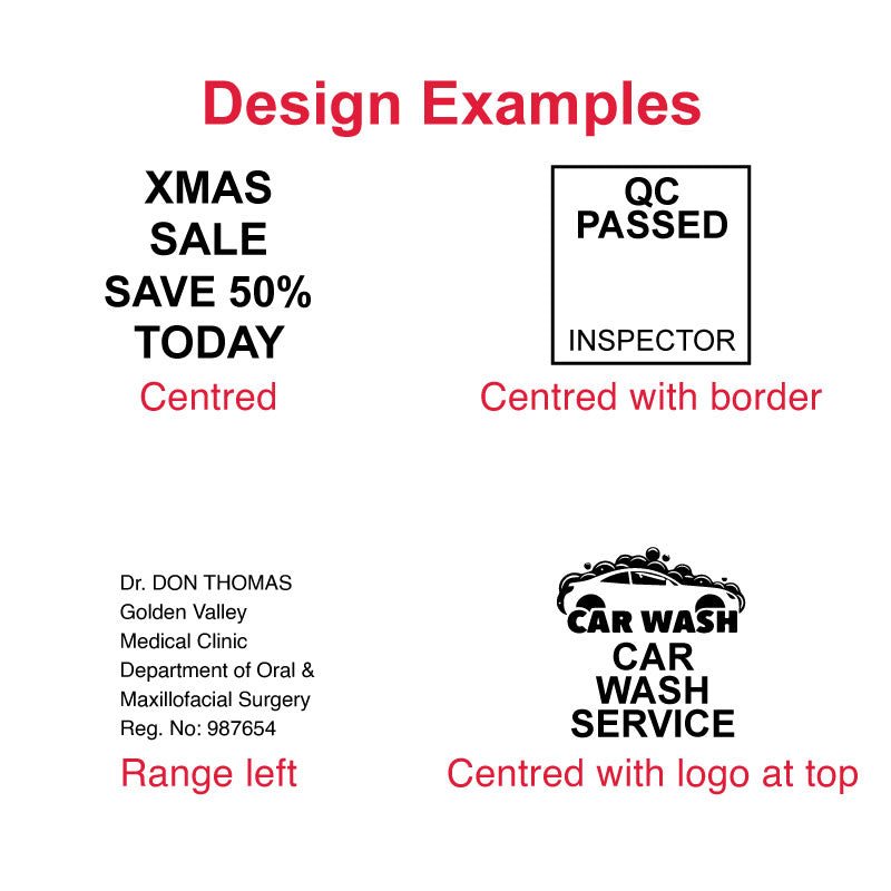 TR-4923 Printy Impressions - Explore a variety of precise and clear design examples made by this square 30 x 30 mm self-inking stamp, showcasing its versatility and professional design.