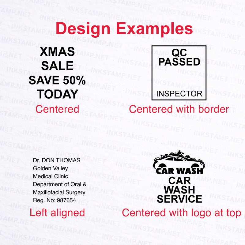 Trodat TR-4923 self-inking stamp design examples including logo and square layout