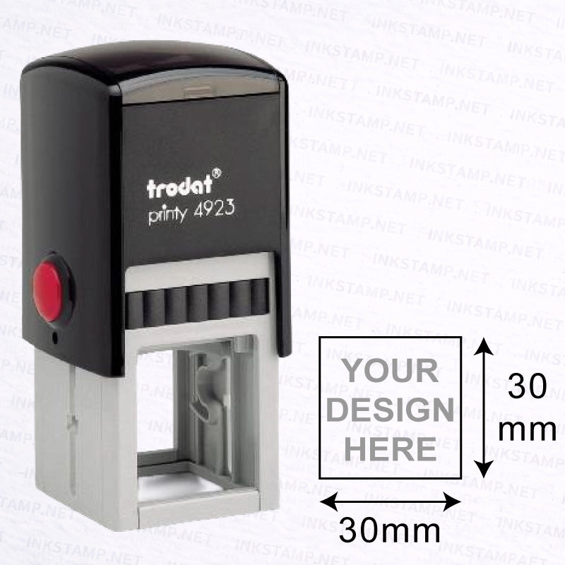 Trodat TR-4923 stamp with 30mm x 30mm impression size diagram for balanced design