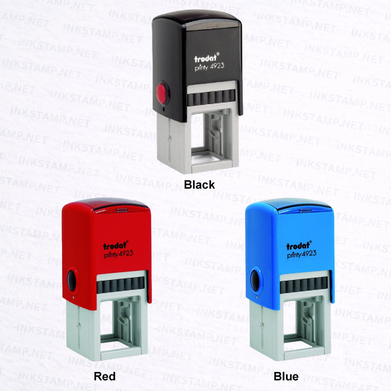 Trodat TR-4923 self-inking stamp available in black red and blue casing colors