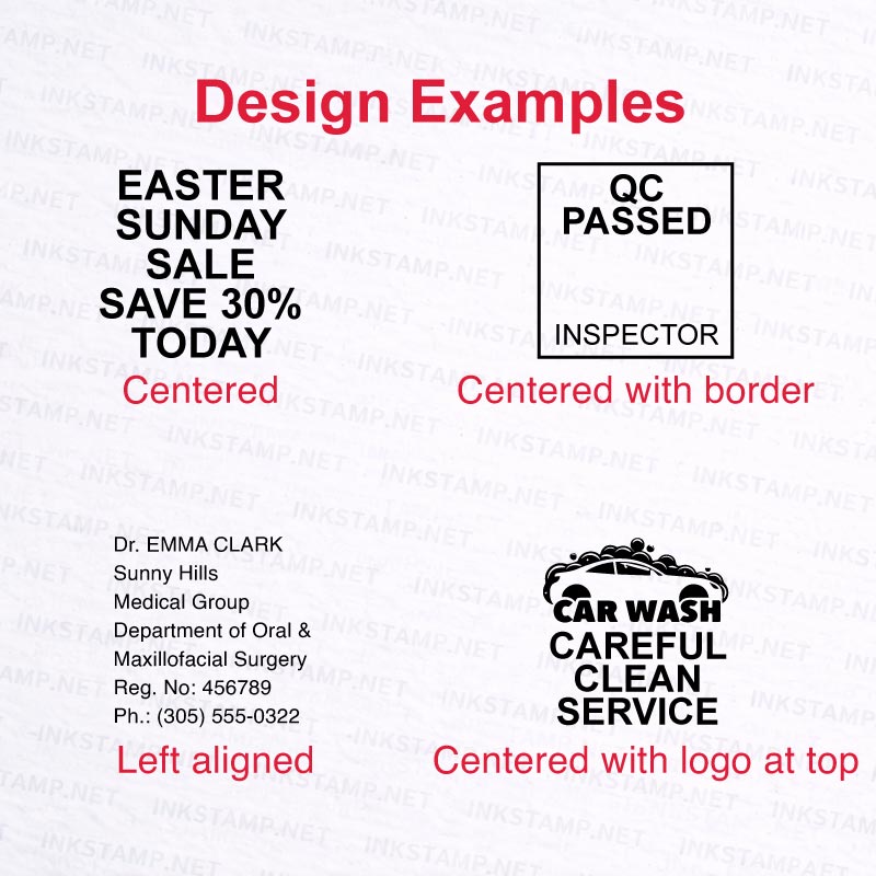 Trodat TR-4924 self-inking stamp design examples including logo and large square layout