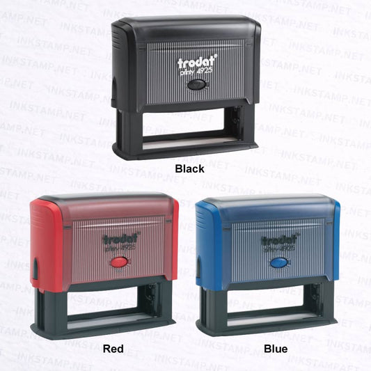 Trodat TR-4925 self-inking stamp available in black red and blue casing colors