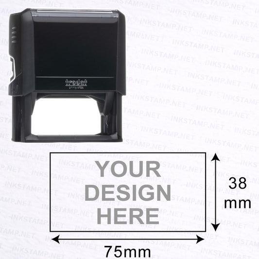 Trodat TR-4926 stamp with 75mm x 38mm impression size diagram for large rectangular design