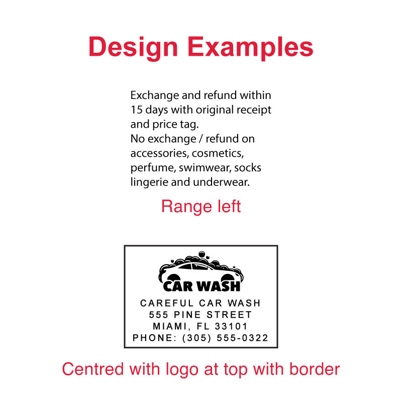 TR-4927 Printy Impressions - Explore a variety of precise and clear design examples made by this rectangular 40 x 60 mm self-inking stamp, showcasing its versatility and professional design.