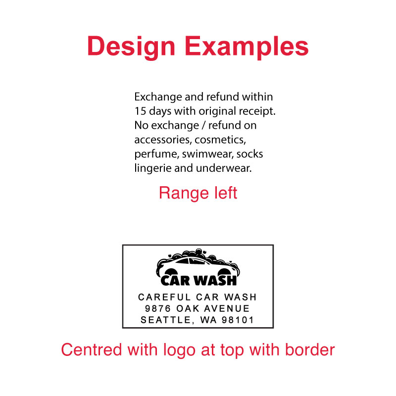 TR-4928 Printy Impressions - Explore a variety of precise and clear design examples made by this rectangular 33 x 60 mm self-inking stamp, showcasing its versatility and professional design.