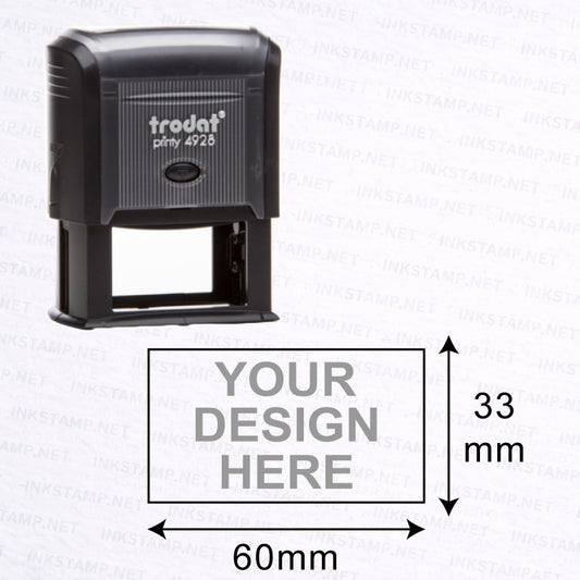 Trodat TR-4928 stamp with 60mm x 33mm impression size diagram for balanced rectangular design