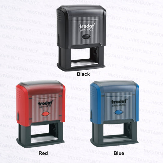 Trodat TR-4928 self-inking stamp available in black red and blue casing colors