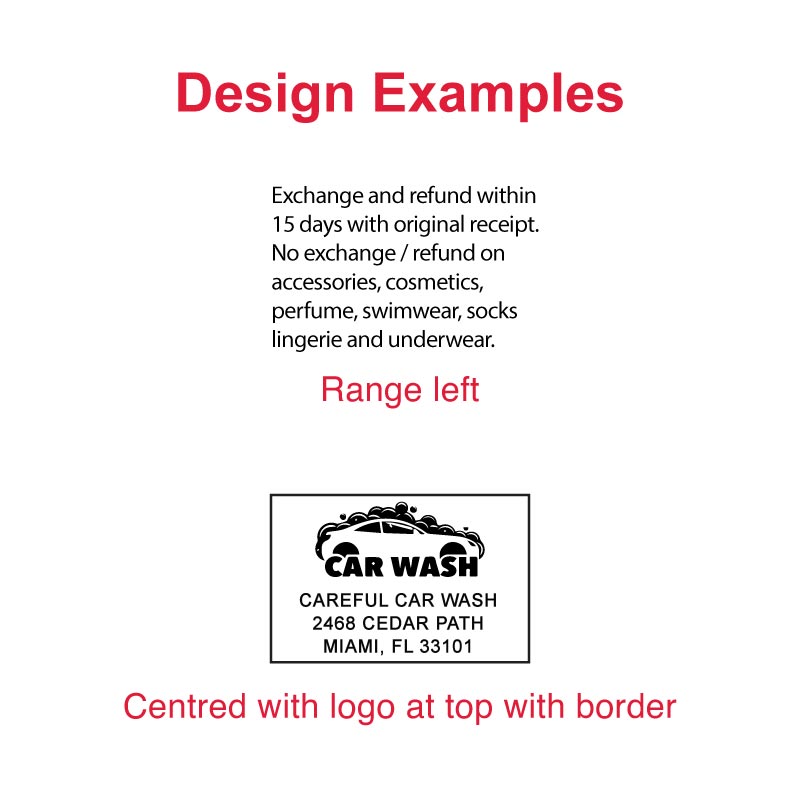 TR-4929 Printy Impressions - Explore a variety of precise and clear design examples made by this rectangular 30 x 50 mm self-inking stamp, showcasing its versatility and professional design.