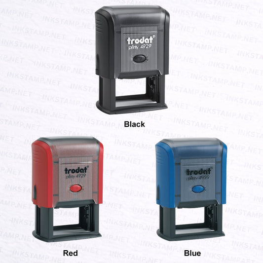 Trodat TR-4929 self-inking stamp available in black red and blue casing colors