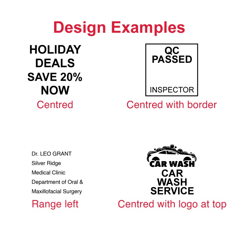 TR-4933 Printy Impressions - Explore a variety of precise and clear design examples made by this square 25 x 25 mm self-inking stamp, showcasing its compact and professional design.