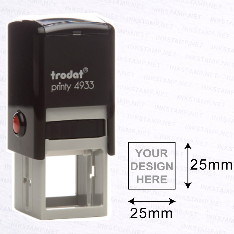 Trodat TR-4933 stamp with 25mm x 25mm impression size diagram for balanced square design