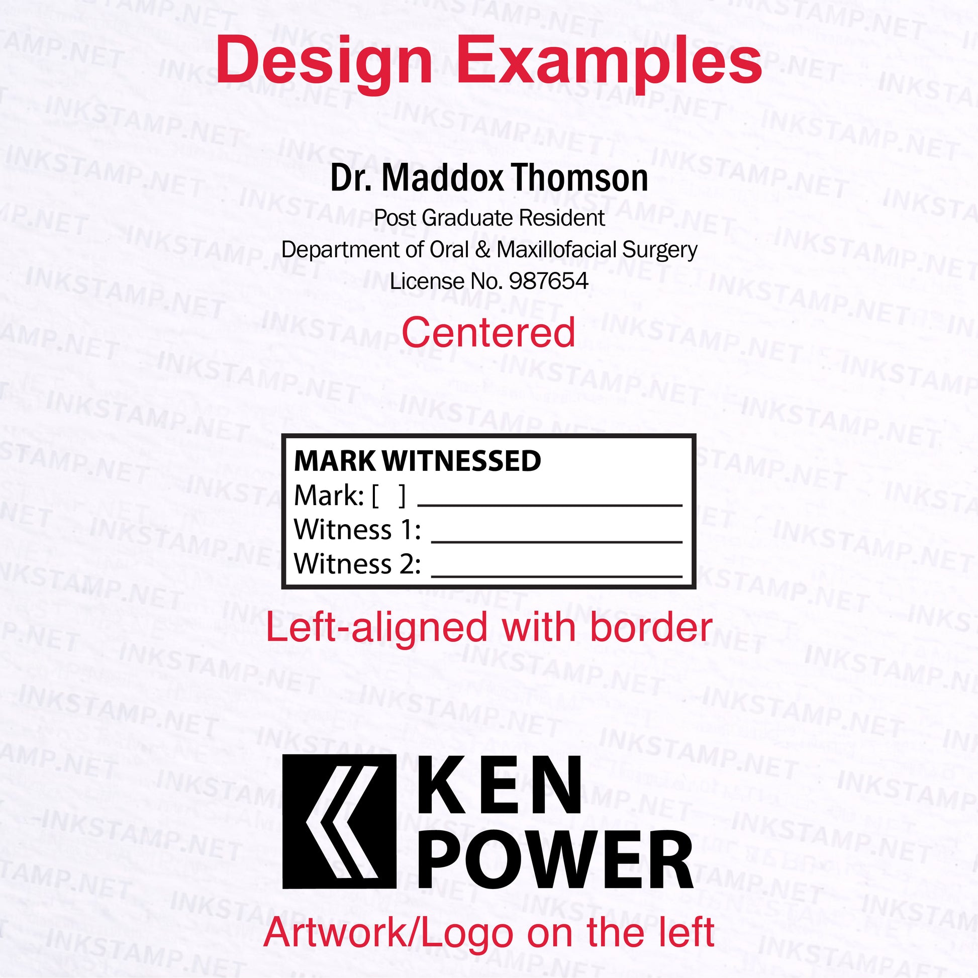 Custom design examples for Trodat Pocket Printy 9512 self-inking stamp