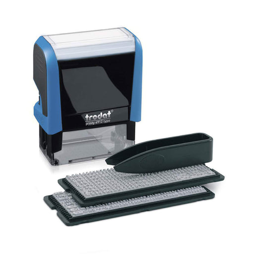 Trodat Printy TR-4912 TYPO DIY Stamp Set - A versatile do-it-yourself stamp set featuring the TR-4912 self-inking stamp with a rectangular 18 x 47 mm impression area. Create custom and professional impressions with this easy-to-use DIY stamp set.